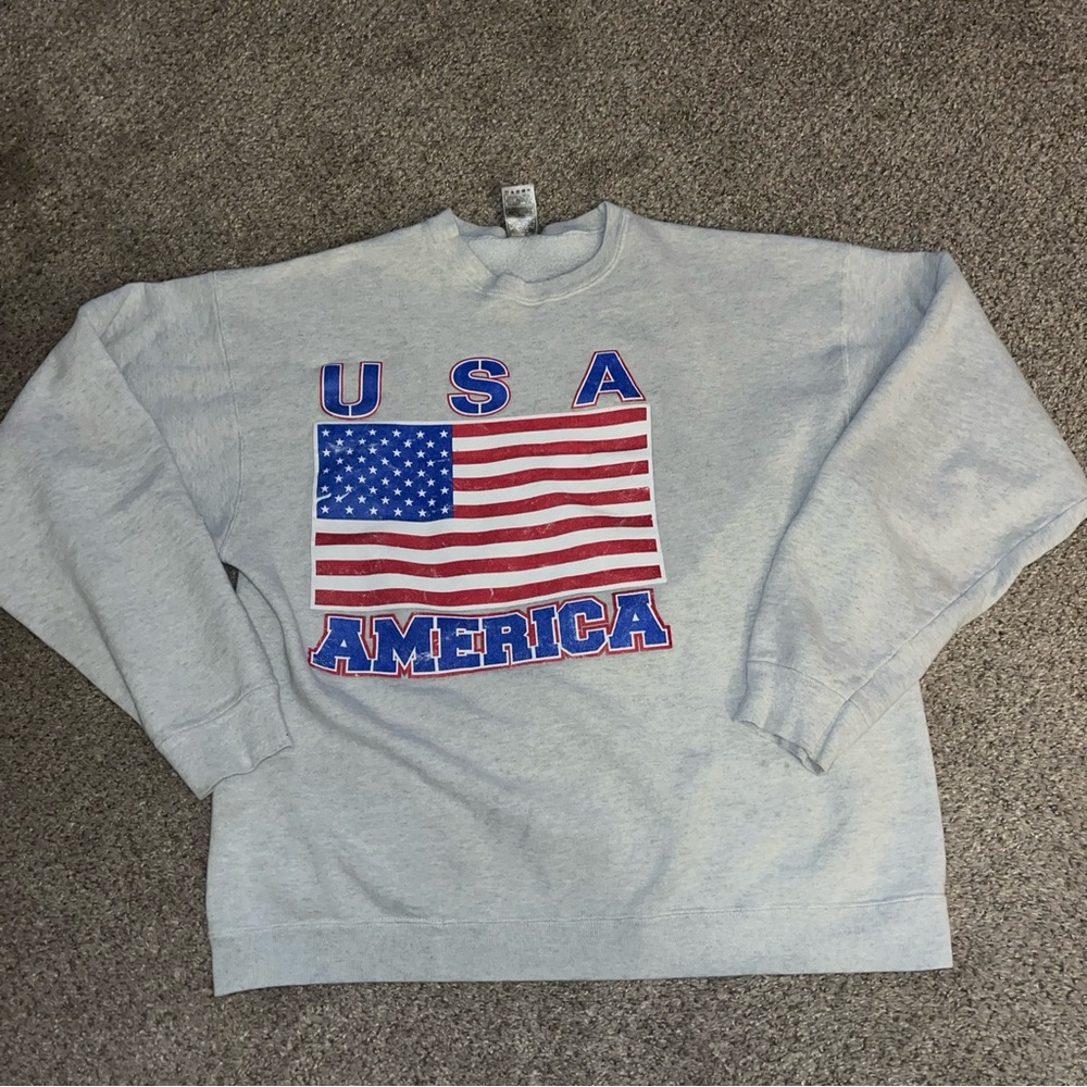 Vtg Patriotic USA Flag America Crewneck Sweatshirt Men’s Sz XL 1990s Distressed